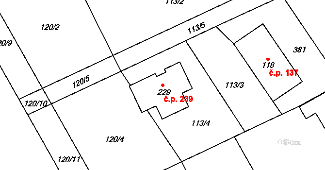 Kramolna 239 na parcele st. 229 v KÚ Kramolna, Katastrální mapa