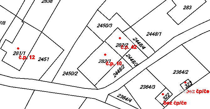 Karlovka 10, Velká Bukovina na parcele st. 282/1 v KÚ Karlovka, Katastrální mapa