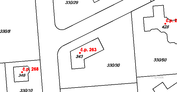 Žilina 263 na parcele st. 343 v KÚ Žilina, Katastrální mapa