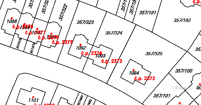 Hostivice 2373 na parcele st. 1093 v KÚ Litovice, Katastrální mapa