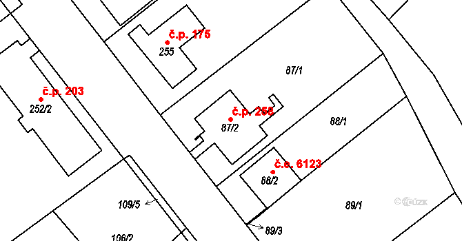 Skorotice 258, Ústí nad Labem na parcele st. 87/2 v KÚ Skorotice u Ústí nad Labem, Katastrální mapa