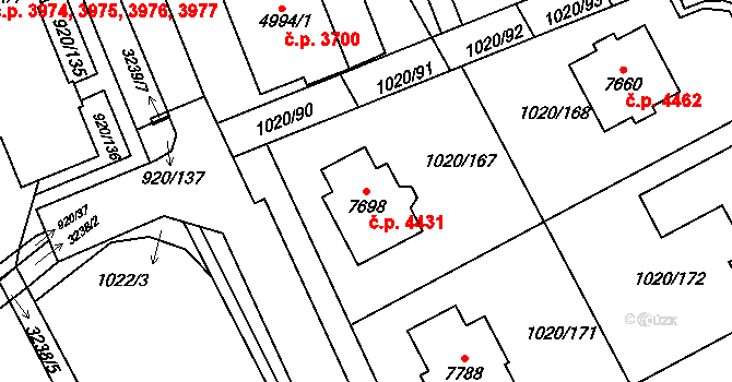 Kroměříž 4431 na parcele st. 7698 v KÚ Kroměříž, Katastrální mapa
