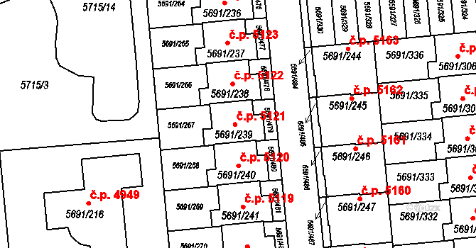 Jihlava 5121 na parcele st. 5691/239 v KÚ Jihlava, Katastrální mapa