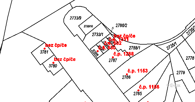 Chomutov 530 na parcele st. 2733/8 v KÚ Chomutov I, Katastrální mapa