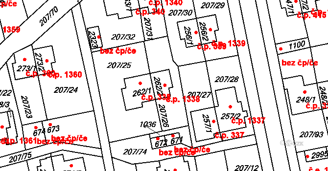 Sezimovo Ústí 1338 na parcele st. 262/2 v KÚ Sezimovo Ústí, Katastrální mapa