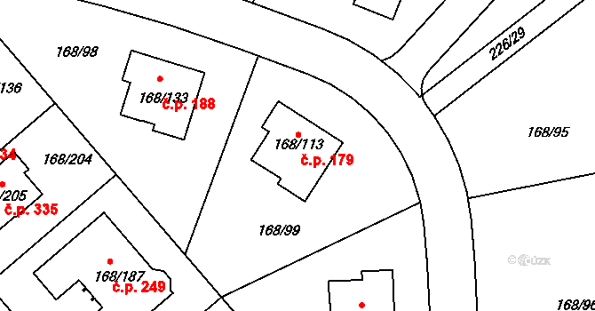 Pitkovice 179, Praha na parcele st. 168/113 v KÚ Pitkovice, Katastrální mapa