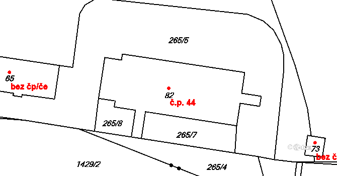 Velichov 44, Žatec na parcele st. 82 v KÚ Velichov u Žatce, Katastrální mapa