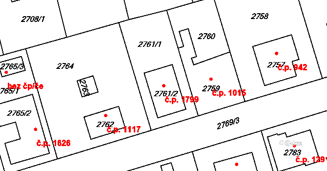 Úvaly 1799 na parcele st. 2761/2 v KÚ Úvaly u Prahy, Katastrální mapa