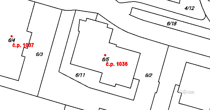 Kbely 1036, Praha na parcele st. 6/5 v KÚ Kbely, Katastrální mapa