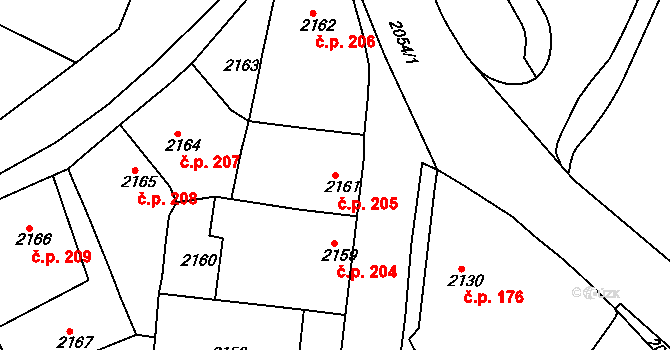 Jemnice 205 na parcele st. 2161 v KÚ Jemnice, Katastrální mapa