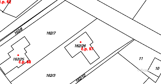 Koňákov 97, Český Těšín na parcele st. 162/26 v KÚ Koňákov, Katastrální mapa