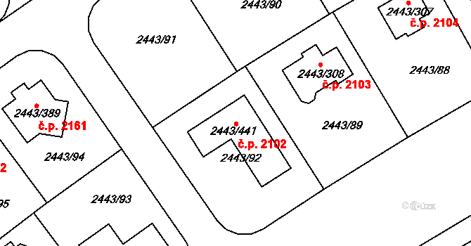 Roztoky 2102 na parcele st. 2443/441 v KÚ Roztoky u Prahy, Katastrální mapa