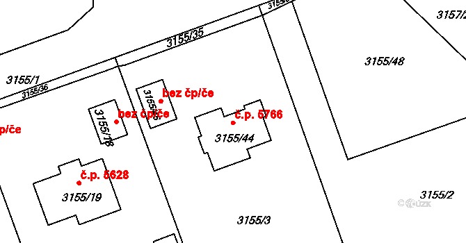 Chomutov 5766 na parcele st. 3155/44 v KÚ Chomutov II, Katastrální mapa