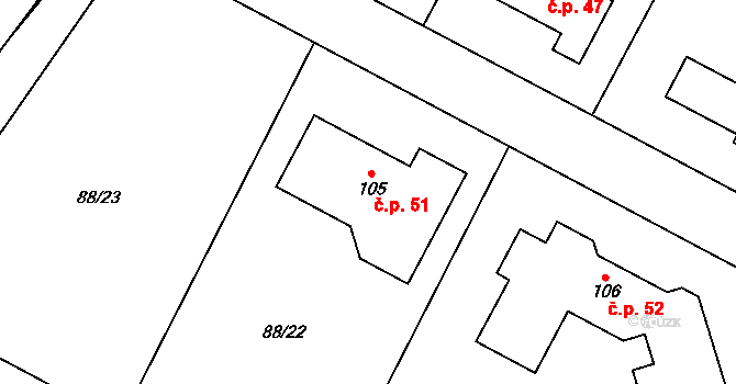 Popice 51, Jihlava na parcele st. 105 v KÚ Popice u Jihlavy, Katastrální mapa