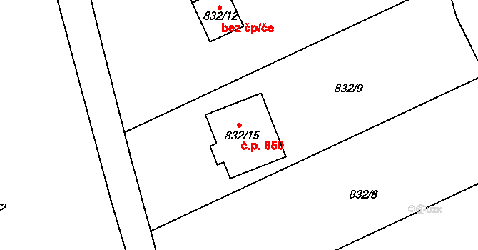 Kluč 850, Habartov na parcele st. 832/15 v KÚ Habartov, Katastrální mapa