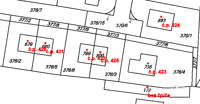Bašť 425 na parcele st. 800 v KÚ Bašť, Katastrální mapa