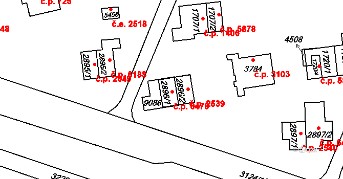 Zlín 6470 na parcele st. 2896/1 v KÚ Zlín, Katastrální mapa