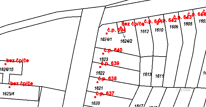 Benešov 640 na parcele st. 1623 v KÚ Benešov u Prahy, Katastrální mapa