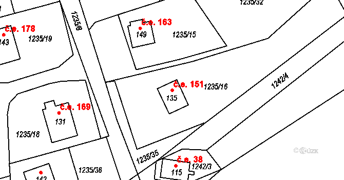 Leptač 151, Chroboly na parcele st. 135 v KÚ Leptač, Katastrální mapa