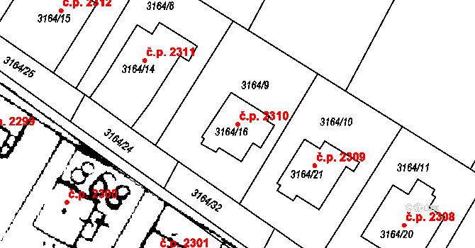 Podlusky 2310, Roudnice nad Labem na parcele st. 3164/16 v KÚ Roudnice nad Labem, Katastrální mapa