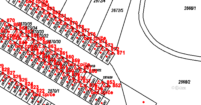 Velké Meziříčí 872 na parcele st. 2870/17 v KÚ Velké Meziříčí, Katastrální mapa