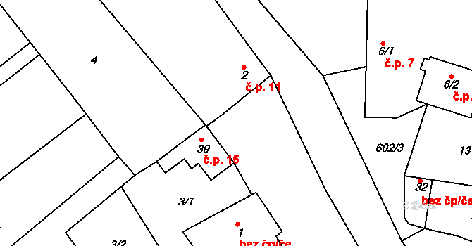 Bilina 15, Veselíčko na parcele st. 39 v KÚ Bilina, Katastrální mapa