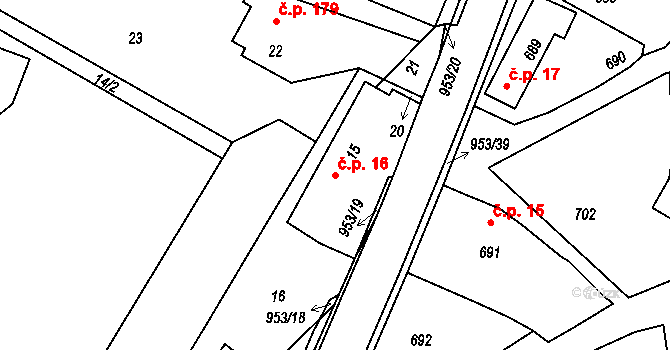 Hvozdná 16 na parcele st. 15 v KÚ Hvozdná, Katastrální mapa