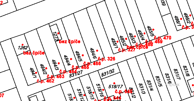 Tlumačov 326 na parcele st. 484/6 v KÚ Tlumačov na Moravě, Katastrální mapa