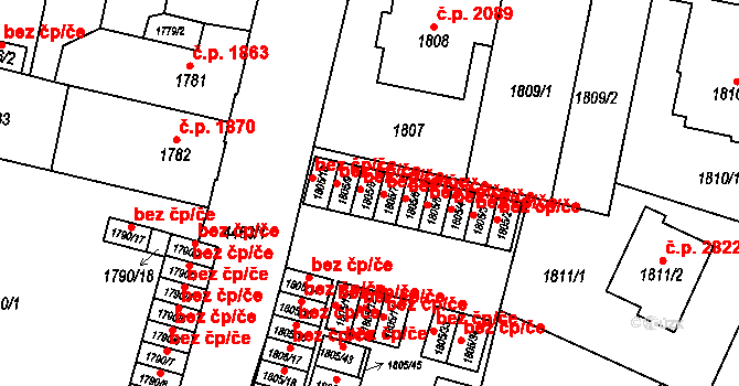 Teplice 39156681 na parcele st. 1805/8 v KÚ Teplice, Katastrální mapa