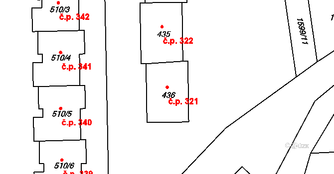Tečovice 321 na parcele st. 436 v KÚ Tečovice, Katastrální mapa