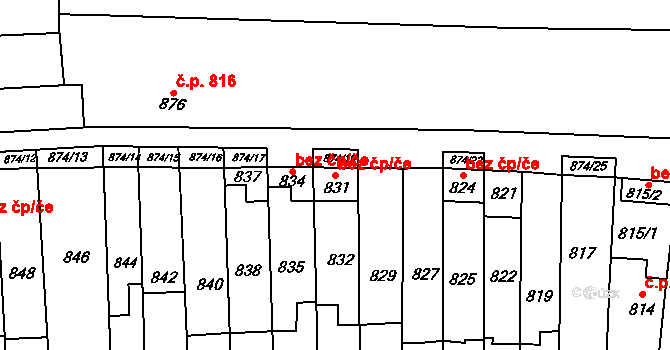 Brno 39506681 na parcele st. 831 v KÚ Tuřany, Katastrální mapa