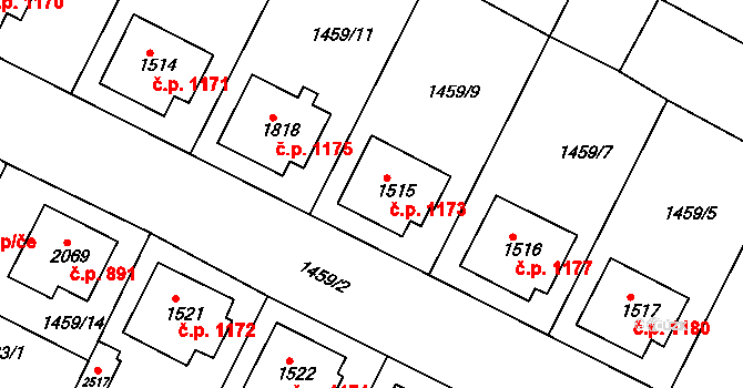 Napajedla 1173 na parcele st. 1515 v KÚ Napajedla, Katastrální mapa