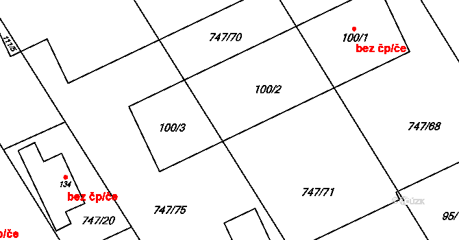 Červený Hrádek 40998681 na parcele st. 100/2 v KÚ Červený Hrádek u Dačic, Katastrální mapa
