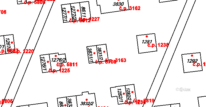 Zlín 3163 na parcele st. 3831/2 v KÚ Zlín, Katastrální mapa