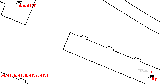 Příluky 4128,4129,4130,4131,, Zlín na parcele st. 498 v KÚ Příluky u Zlína, Katastrální mapa