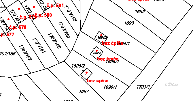 Klášterec nad Ohří 42647681 na parcele st. 1695/2 v KÚ Miřetice u Klášterce nad Ohří, Katastrální mapa