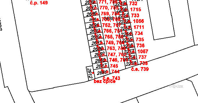 Blansko 746,761 na parcele st. 2689 v KÚ Blansko, Katastrální mapa