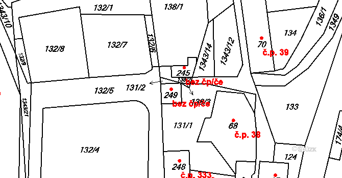 Mšené-lázně 43631681 na parcele st. 249 v KÚ Mšené-lázně, Katastrální mapa