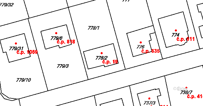 Kylešovice 19, Opava na parcele st. 778/2 v KÚ Kylešovice, Katastrální mapa
