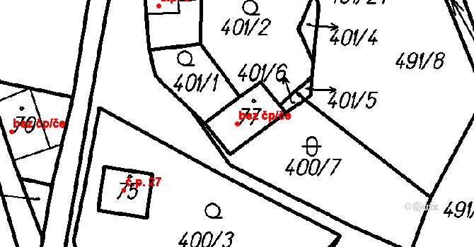 Myslovice 45219681 na parcele st. 77 v KÚ Myslovice, Katastrální mapa