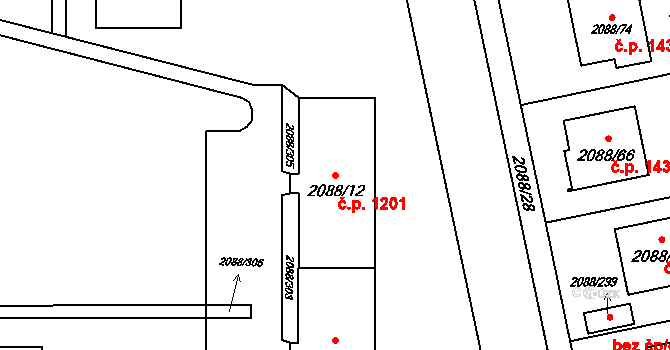 Hlučín 1201 na parcele st. 2088/12 v KÚ Hlučín, Katastrální mapa
