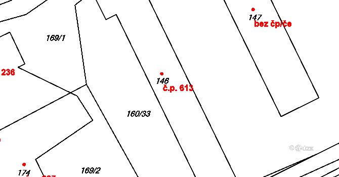 Herálec 613 na parcele st. 146 v KÚ Herálec na Moravě, Katastrální mapa