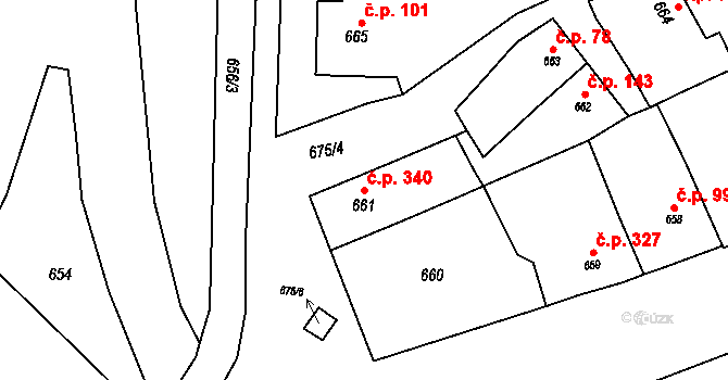 Otnice 340 na parcele st. 661 v KÚ Otnice, Katastrální mapa