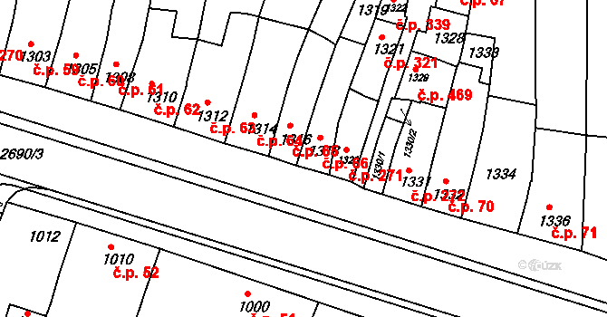 Bučovice 66 na parcele st. 1318 v KÚ Bučovice, Katastrální mapa