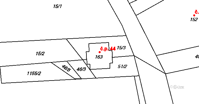 Číbuz 44, Skalice na parcele st. 163 v KÚ Číbuz, Katastrální mapa