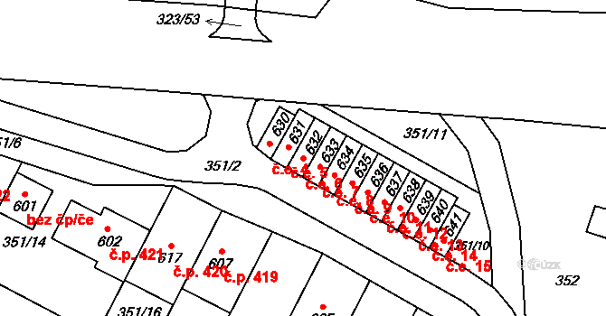 Sady 6, Uherské Hradiště na parcele st. 632 v KÚ Sady, Katastrální mapa