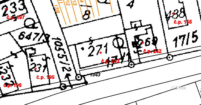 Hrochův Týnec 243 na parcele st. 271 v KÚ Hrochův Týnec, Katastrální mapa