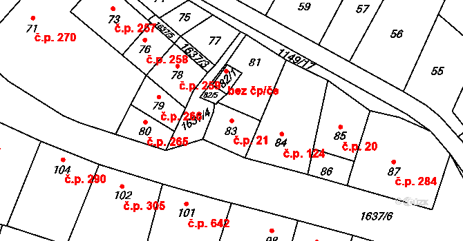 Drnovice 21 na parcele st. 83 v KÚ Drnovice u Vyškova, Katastrální mapa
