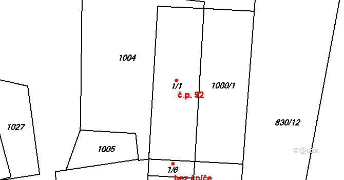 Šárovcova Lhota 92 na parcele st. 1/1 v KÚ Šárovcova Lhota, Katastrální mapa