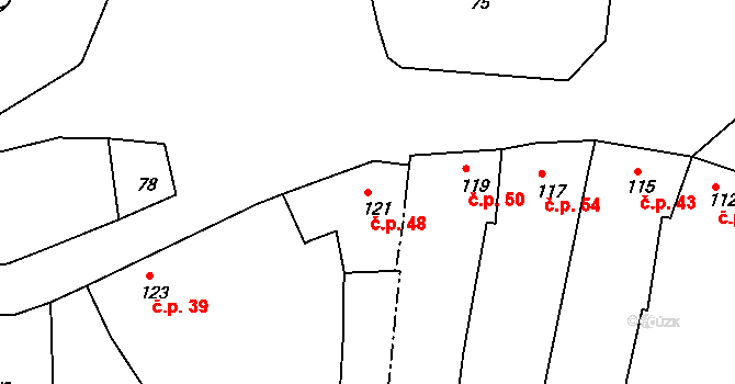Záboří 48, Protivín na parcele st. 121 v KÚ Záboří u Protivína, Katastrální mapa